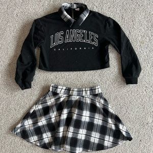 Girls Long Sleeve Crop Top and Plaid Skirt